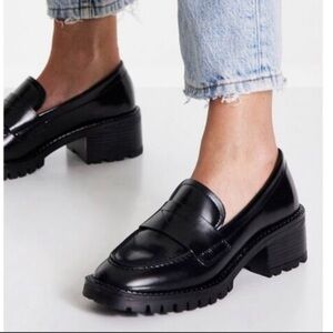 & Other Stories Heeled Leather Penny Loafers, Black, Size 39